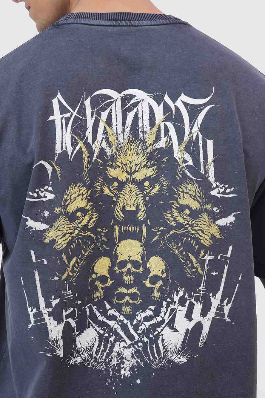 Skull Washed Oversized T-shirt Navy
