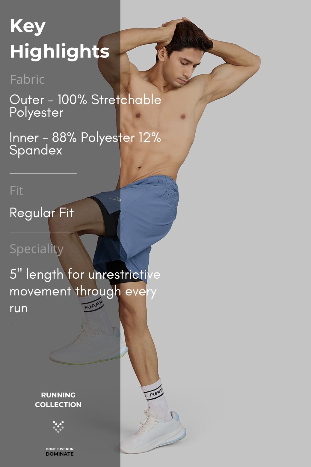 Hyper 5" Running  Shorts Light Grey
