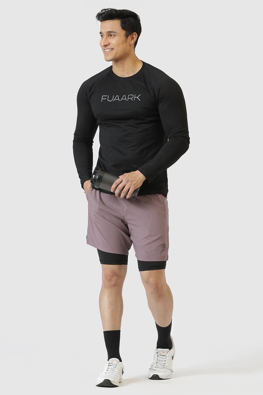 Chase T-shirt Black and 2 in 1 Compression Shorts Mauve
