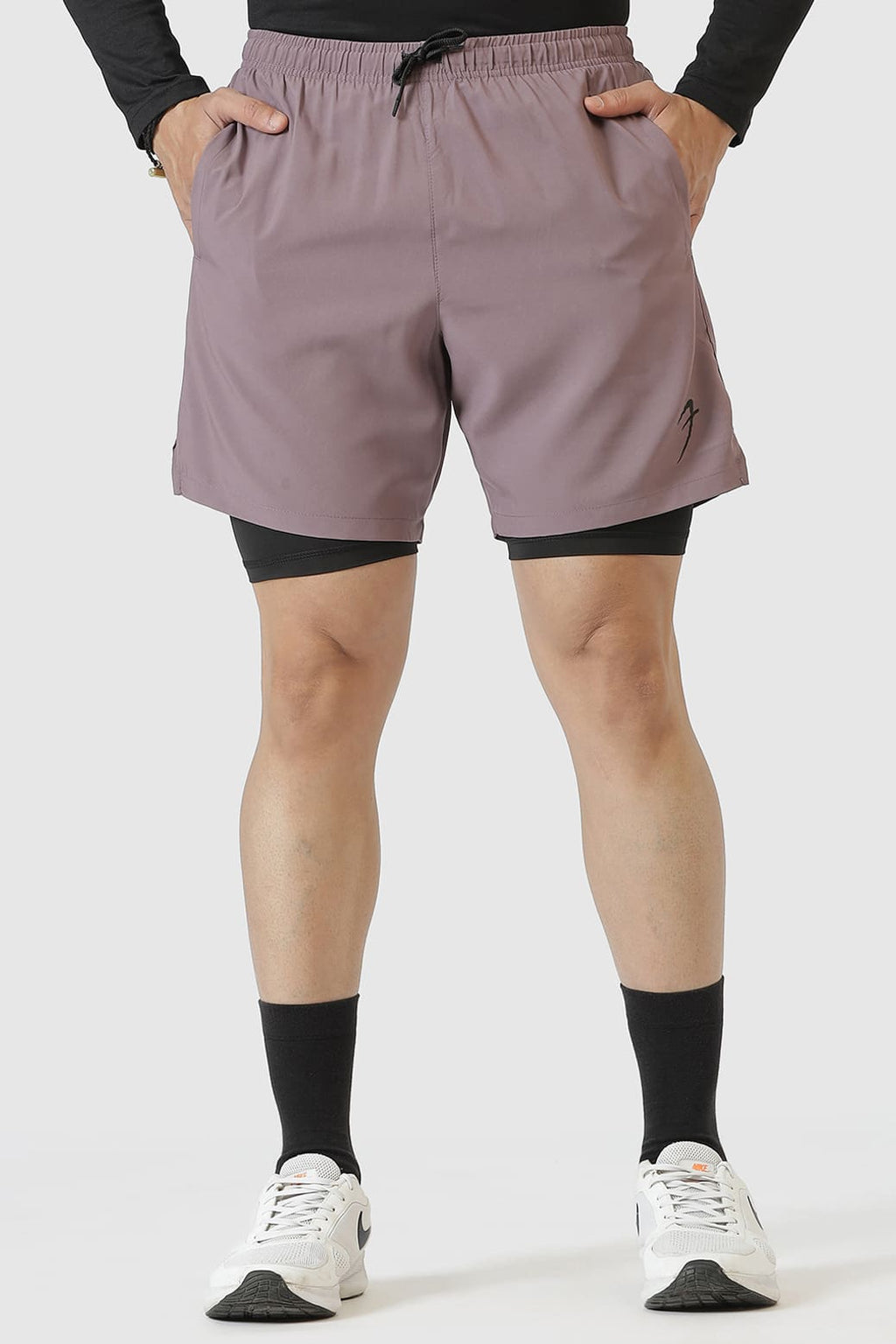 Chase T-shirt Black and 2 in 1 Compression Shorts Mauve