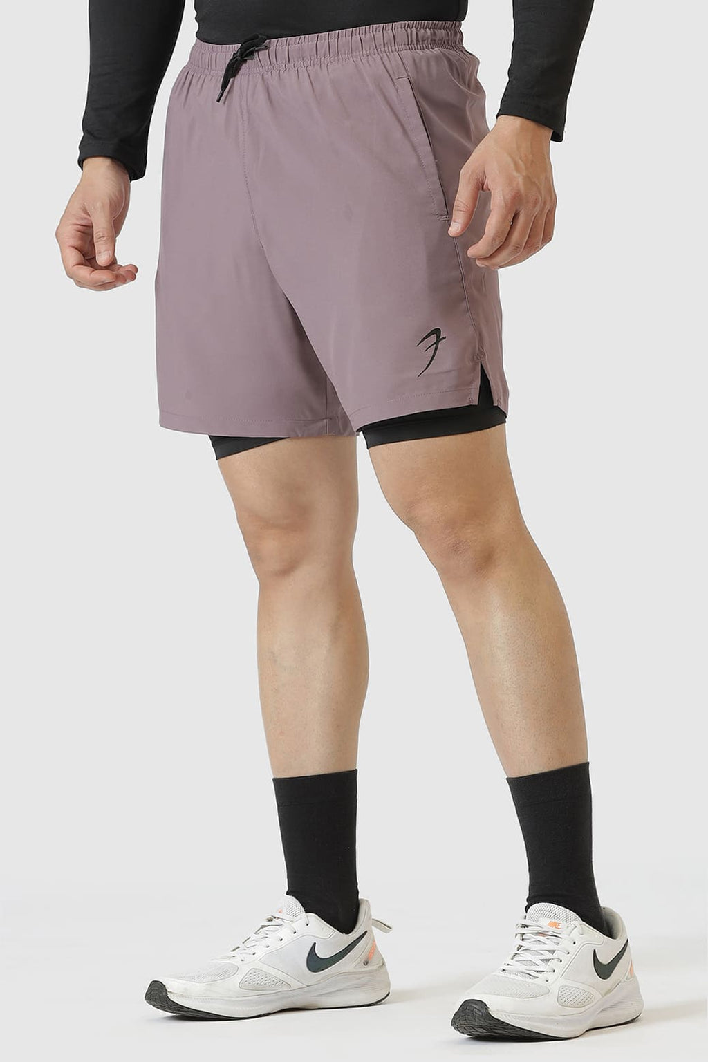 Chase T-shirt Black and 2 in 1 Compression Shorts Mauve