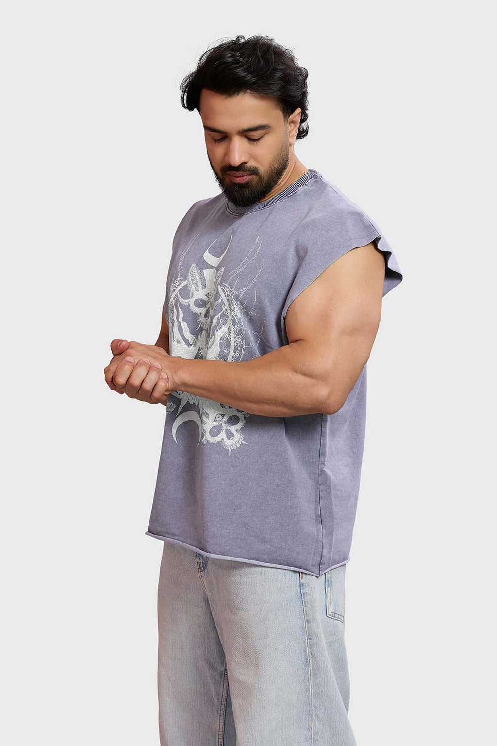 Restricted Washed Capsleeve Tank Light Grey